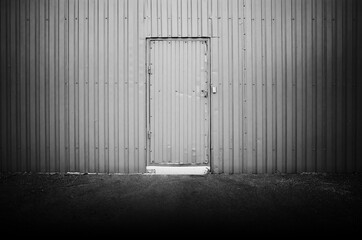 Closed black & white metallic door object backdrop