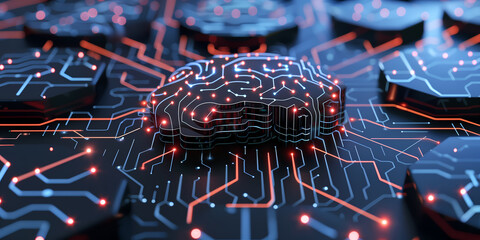 Neural circuit and electronic cyber brain in a quantum computing system, concept of artificial intelligence technology, biotechnology innovation, robot progress and machine learning