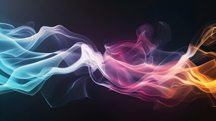 Abstract colorful white background with glowing waves and smoke on black background. Concept Colorful Abstract Art, Glowing Waves, Smoke Effect, White Background, Black Background