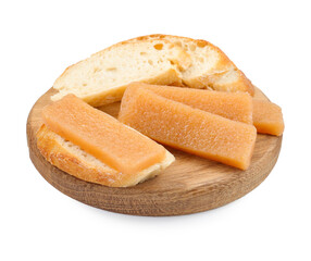 Delicious sweet quince paste and bread isolated on white