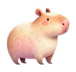 Cute cartoon capybara on transparent background.