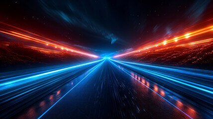 Obraz premium Light streaks forming road: Illuminated journey.generative ai