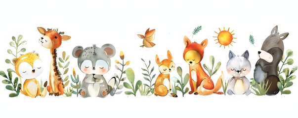 Playful Woodland Menagerie of Cartoon Animal Characters in Dynamic Natural Landscape
