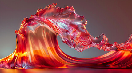 A vibrant wave of fiery red, featuring a gradient that transitions into a clear, glass-like finish, resembling a flame captured in glass, captured in