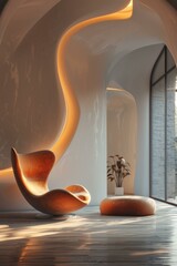 Obraz premium Modern interior design with curved walls and organic shapes