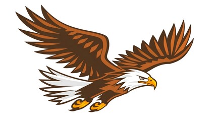  A majestic eagle mascot portrayed in a bold and dynamic logo design, captured in high-definition detail against a pure white background to evoke power and freedom. 
