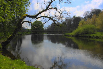 Suspension Bridge over the River Wharfe at Hebden Hippings (below Hebden) in Wharfedale, North Yorshire, England, UK