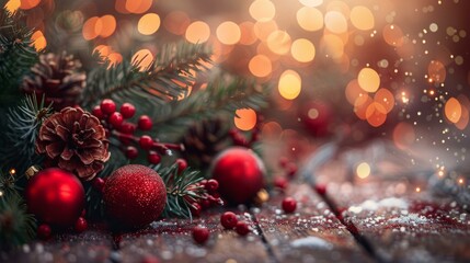 Christmas background with red and gold ornaments