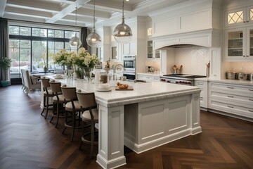 Fototapeta premium Open-Concept Kitchen With Large Island and Hardwood Floors