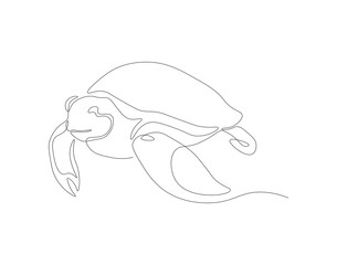 Continuous line drawing of sea turtle. One line of sea turtle. Marine animal concept continuous line art. Editable outline.