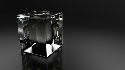 glass cube on black background, abstract rendering