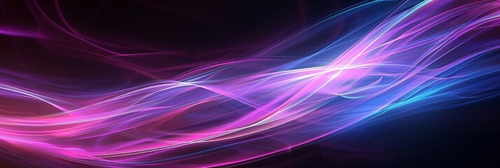 A vibrant abstract background featuring purple and blue waves flowing across the image