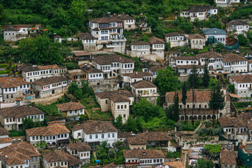 Fototapeta na wymiar Historic City of Berat in Albania with Its Houses and the Castle on the Hill