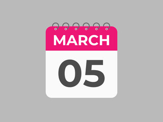 March5 calendar reminder. 5 Marchdaily calendar icon template. Calendar 5 Marchicon Design template. Vector illustration
