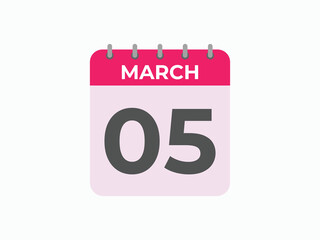March5 calendar reminder. 5 Marchdaily calendar icon template. Calendar 5 Marchicon Design template. Vector illustration
