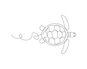 Continuous line drawing of sea turtle. One line of sea turtle. Marine animal concept continuous line art. Editable outline.