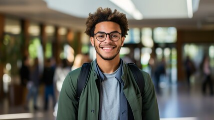 Portrait of a smiling young male college student on campus - Powered by Adobe