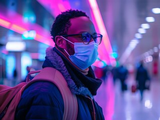 Obraz premium Afro-futurist wearing a mask in a subway station