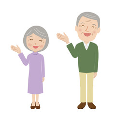 シニア夫婦、笑顔、案内、かわいい