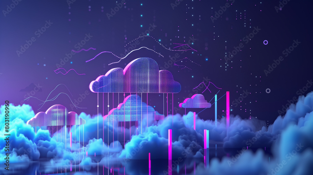 Poster scalability in action with an image of cloud resources dynamically scaling up or down to meet fluctu