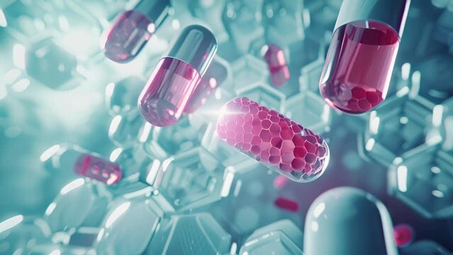 A close up of pills in a pill bottle. The pills are pink and white