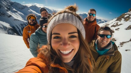 Group of friends on a snowy mountain