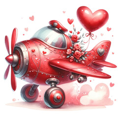 Fototapeta premium Love Red Transport Watercolor Sublimation Clipart.