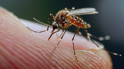Aedes aegypti mosquito on human skin
