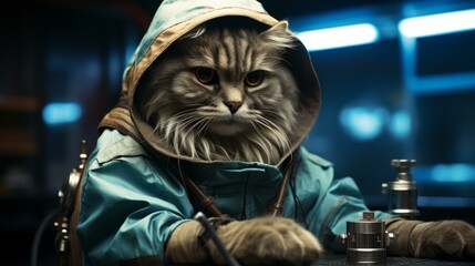 Fototapeta premium Cat wearing a blue robe