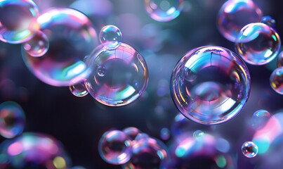 Naklejka premium iridescent bubbles agains a black smooth backround