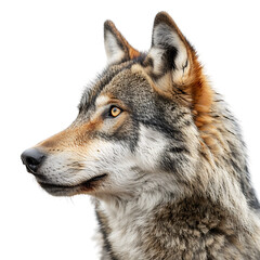 Fototapeta premium Wolf face shot side view on isolated transparent background