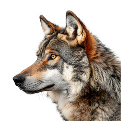Fototapeta premium Wolf face shot side view on isolated transparent background