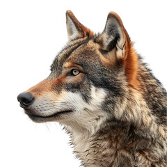 Wolf face shot side view on isolated transparent background