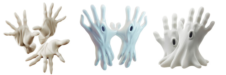 Obraz premium PNG ghostly hands 3d icons and objects collection, in cartoon style minimal on transparent, white background, isolate