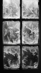 Black and white photo of frost on a window