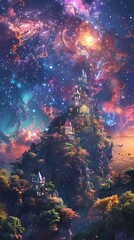 Obraz premium galaxy of Zenith, Watercolor tone, pastel, 3d animator