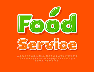 Naklejka premium Vector advertising template Food Service. Orange Glossy Font. Exclusive Alphabet Letters and Numbers set.