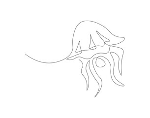 Continuous line drawing of jellyfish. One line of sea jellyfish. Marine animal concept continuous line art. Editable outline.