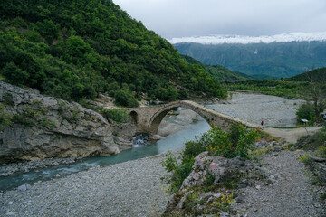 Stream of hot sulfuric water in the thermal baths of Permet Albania. Langarica Canyon, Kadiut Bridge