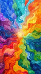 Colorful abstract painting with a sun in the center