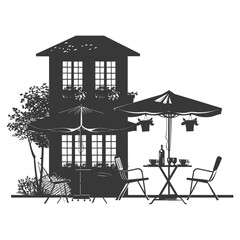 silhouette cafe front yard with umbrellas in the city black color only