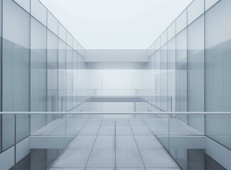 Obraz premium An empty modern glass and steel building with a long hallway