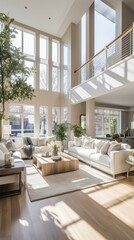 Bright and Airy Living Room With High Ceilings and Large Windows