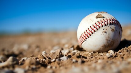 Close up of a baseball on the ground