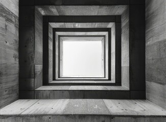 Black and white brutalist architecture with geometric shapes