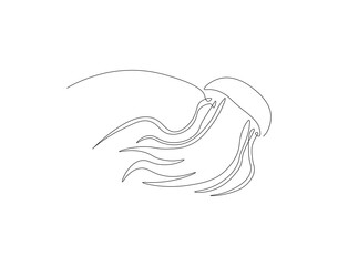 Continuous line drawing of jellyfish. One line of sea jellyfish. Marine animal concept continuous line art. Editable outline.