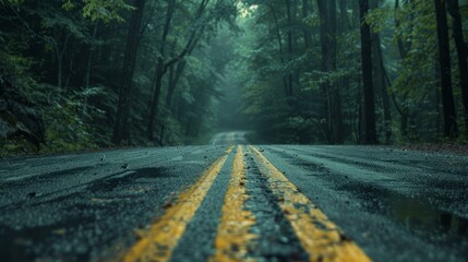 Obraz premium Country road through a dark and mysterious forest