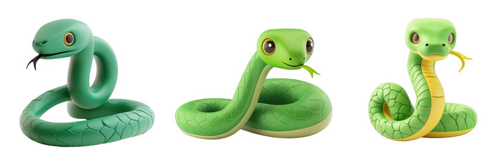 Fototapeta premium PNG snake 3d icons and objects collection, in cartoon style minimal on transparent, white background, isolate