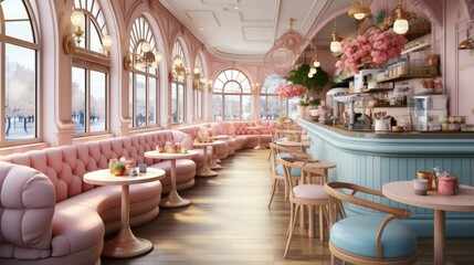 pink and blue pastel color cafe interior design