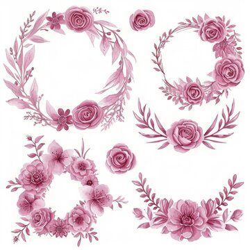 Aquarelle pink roses and leaves
